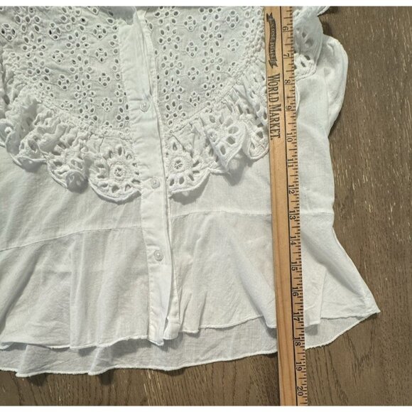 Walter Baker Eyelit flutter sleeve white Bib Collar Ruffle Shirt Small Coquette - Picture 3 of 11